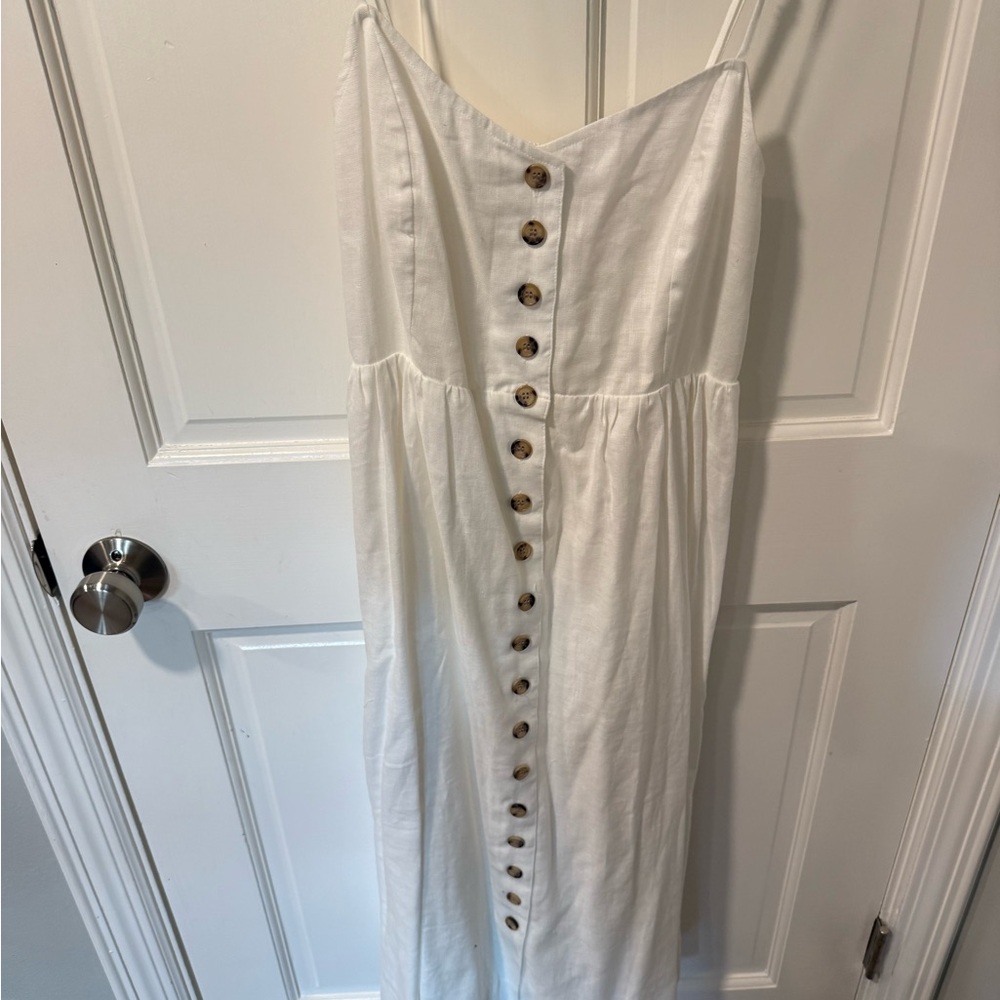 Madewell White Midi Dress with Button Detail